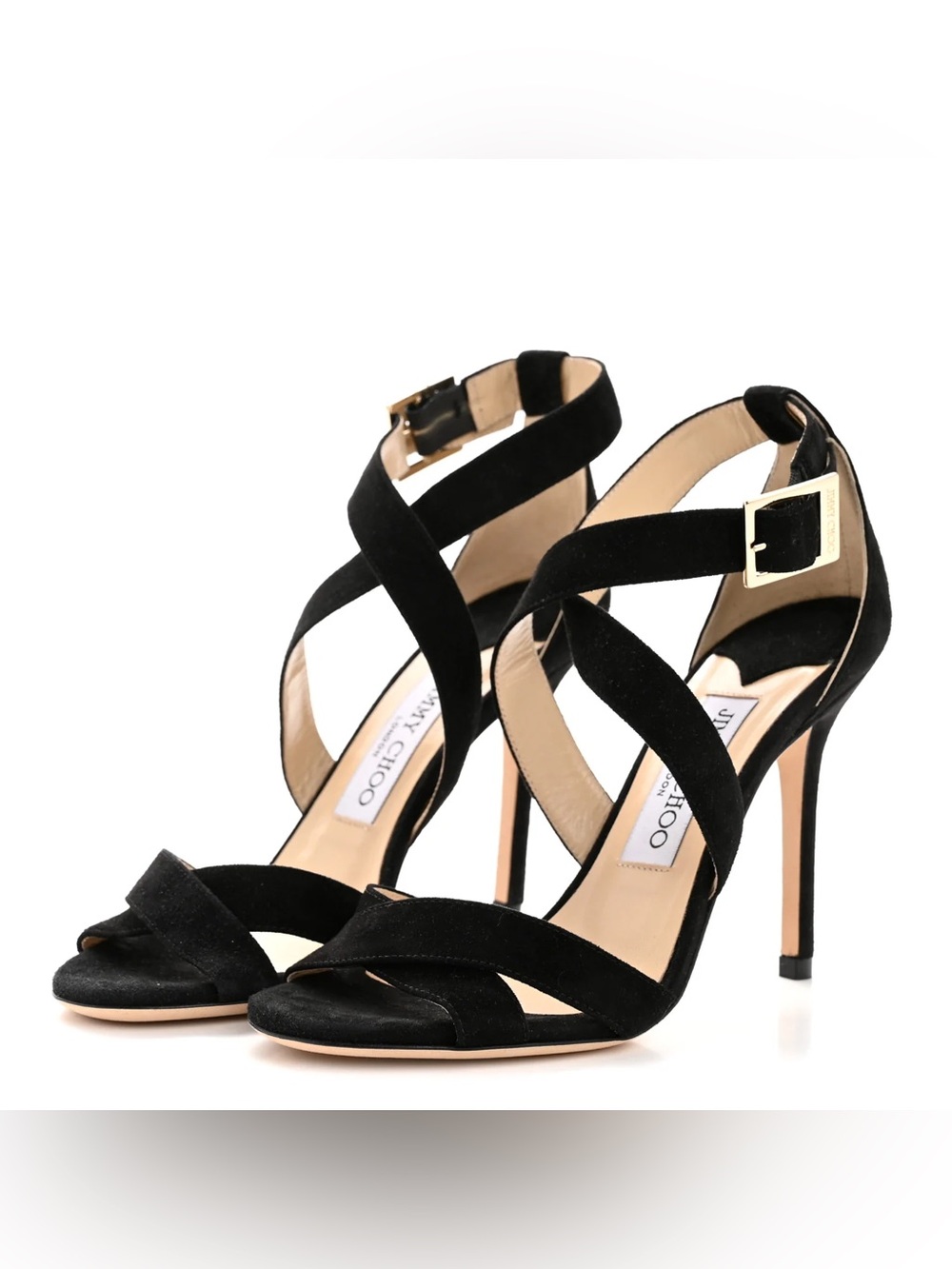 JIMMY CHOO Lottie Black Suede Heels Sandals Size 36.5